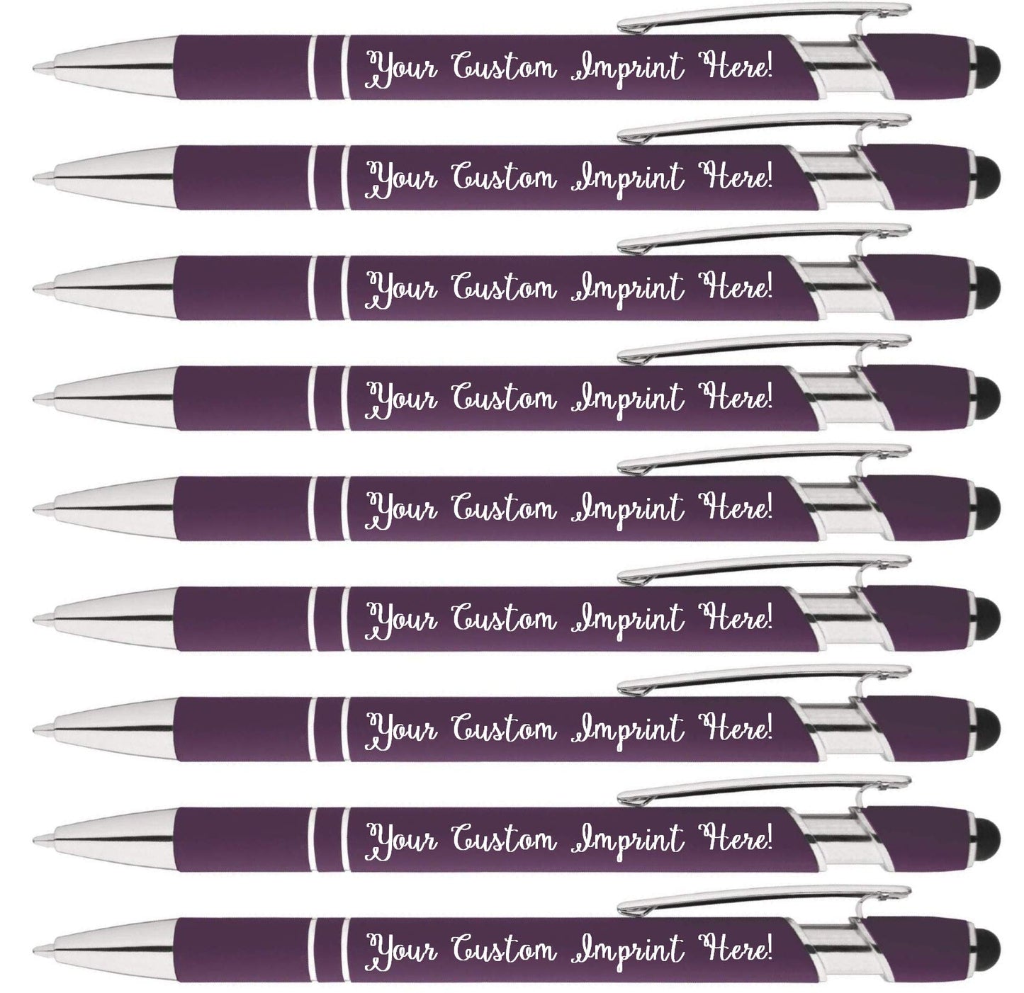 Personalized Pens - Rainbow Rubberized Soft Touch Ballpoint Pen with Stylus Tip is a stylish
