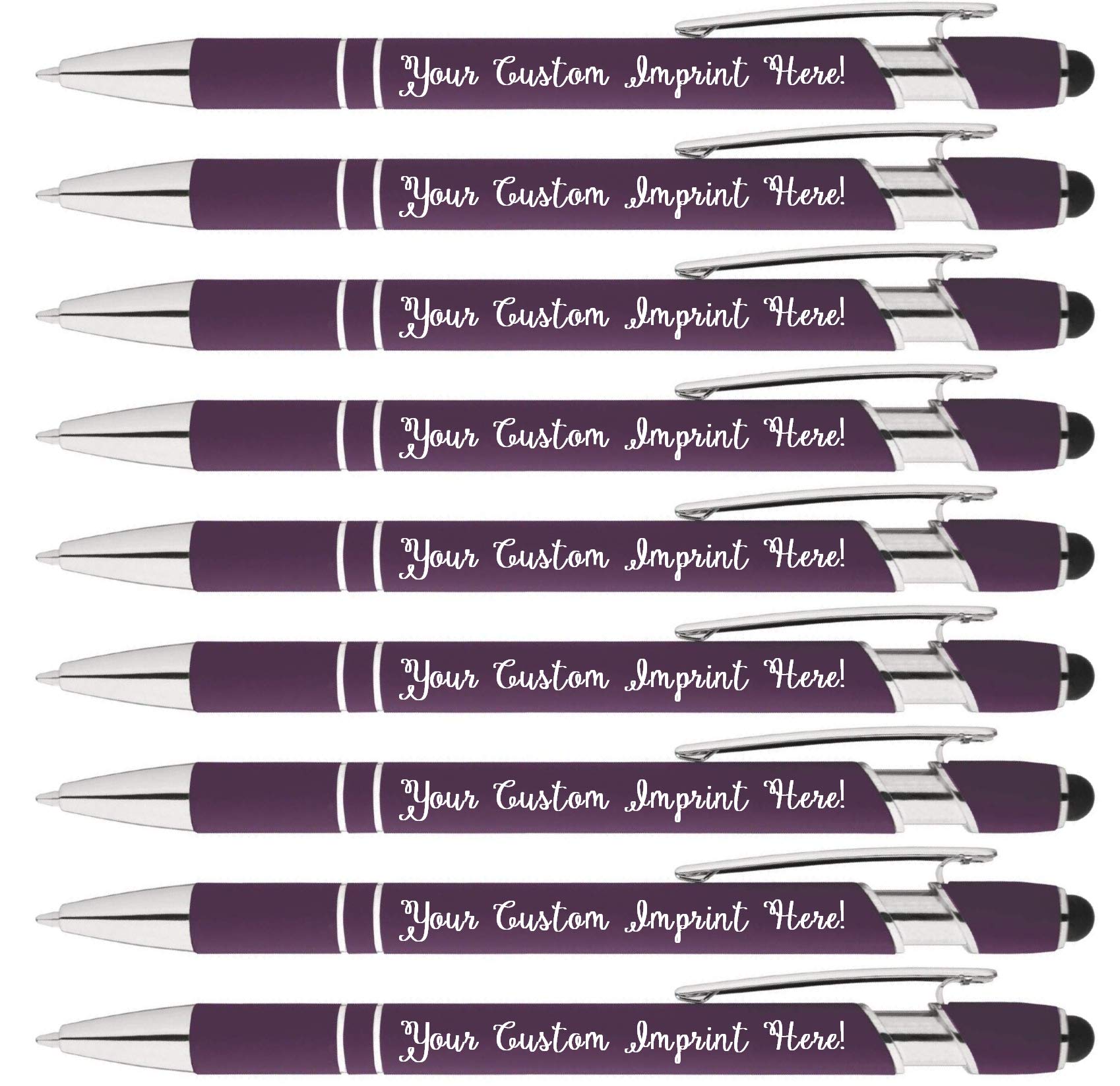 Personalized Pens - Rainbow Rubberized Soft Touch Ballpoint Pen with Stylus Tip is a stylish