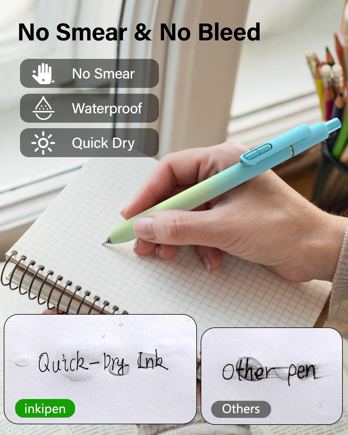 inkipen 16 Pcs Gel Pens-Black Ink, Fine Point(0.5mm),with Fidget Clip