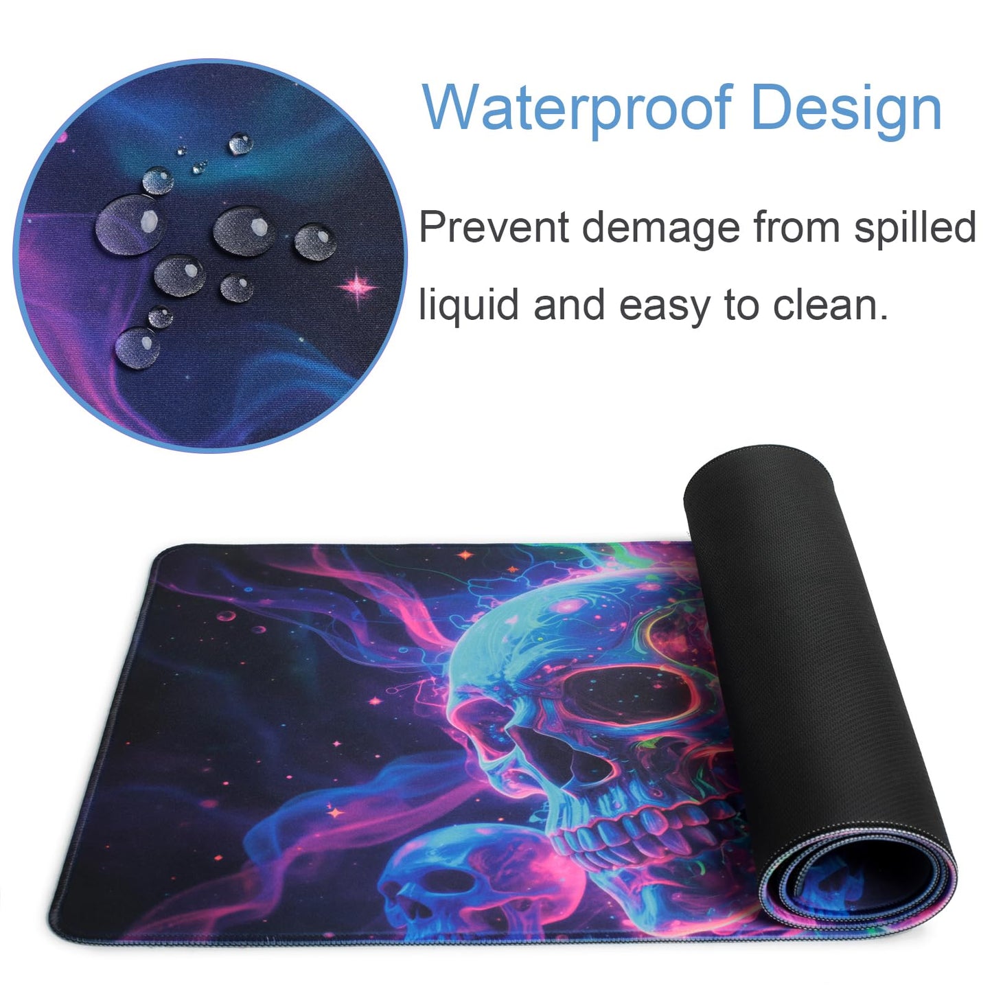 Manicer Blacklight Skull Mouse Pad – UV Reactive Neon Glow Gaming Desk Mat, Colorful Skeleton