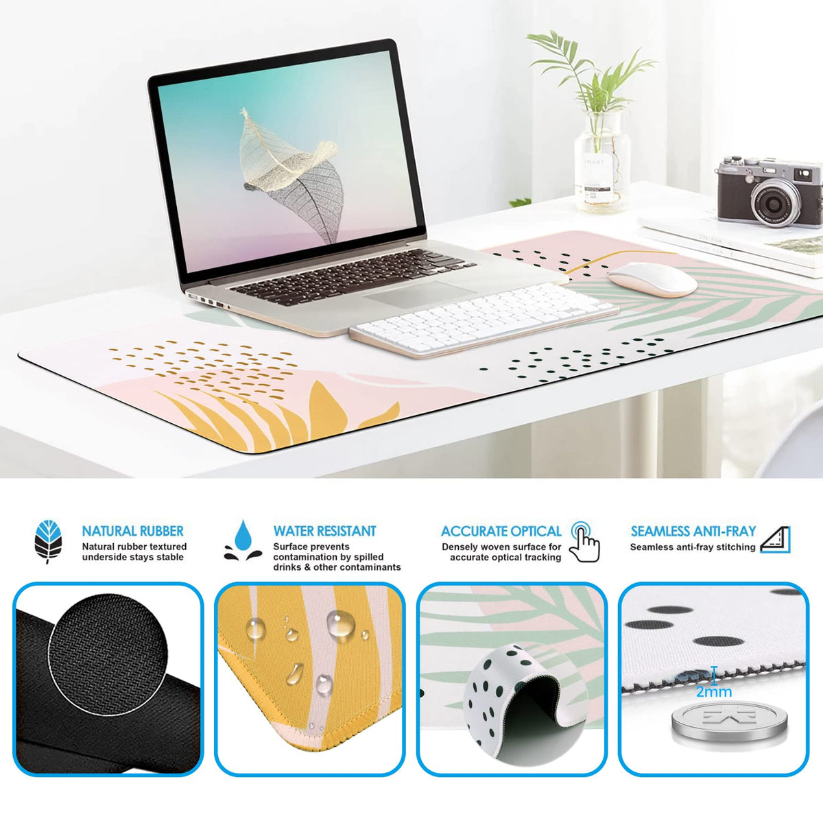 iCasso Mouse Pad for Workspace, Morandi 35.4"x15.7" Desk Protector