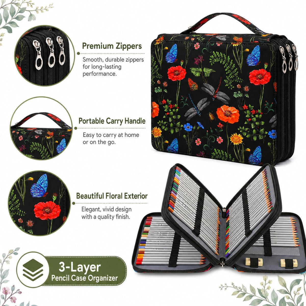 Lbxgap 200 Slots Colored Pencil Case Organizer, 4 Layer Bag