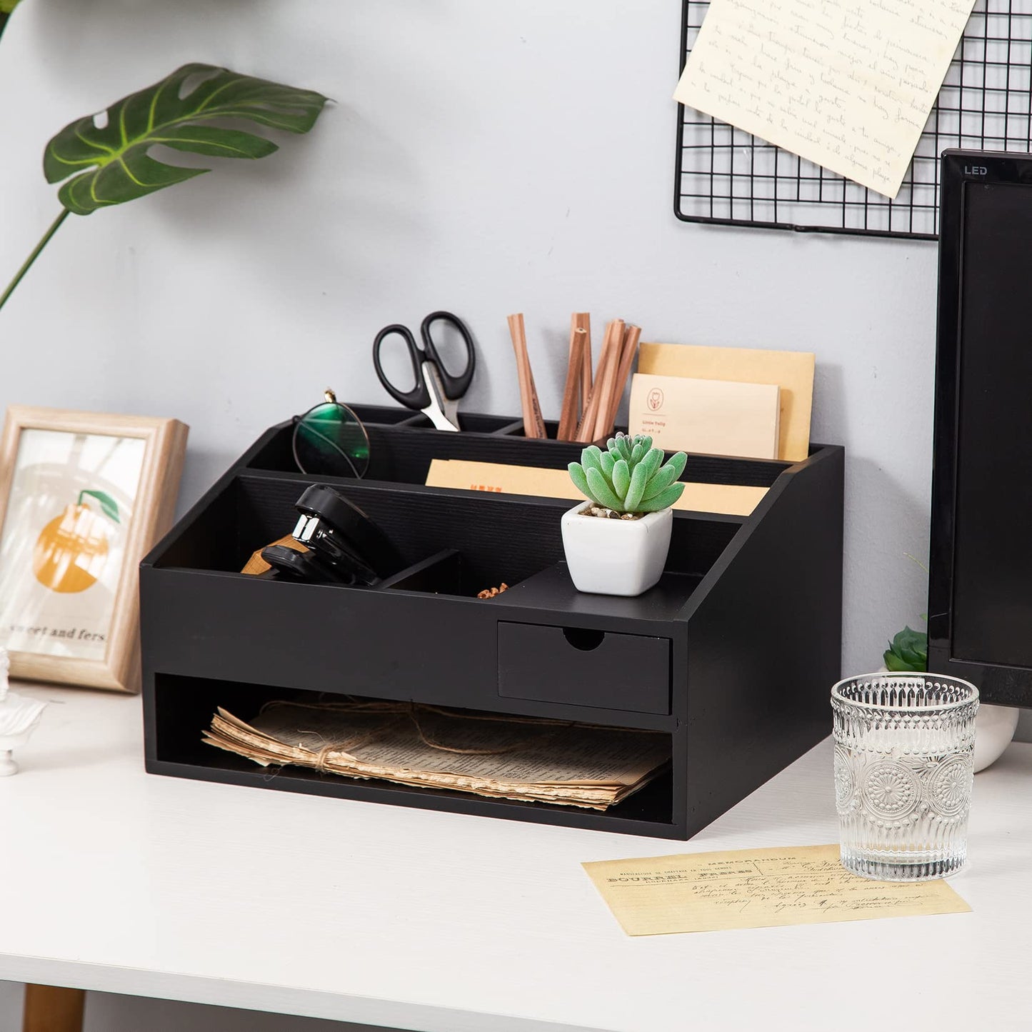 Wood Desk Drawer Organizers with File Organizer Pen holder Office Decor combo for Desk Organization