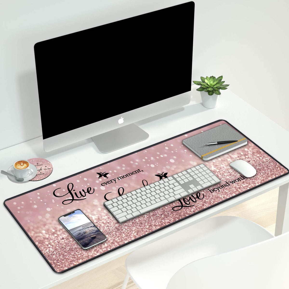 Luasao Desk Pad Mat Gaming Mouse Pads with Coasters,31.5 inch x 11.8 inch Large Non-Slip Rubber