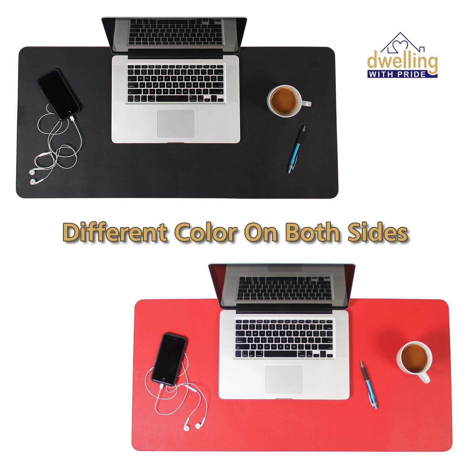 Leather Desk Mat - Reversible PU Leather, Waterproof, Non-Slip