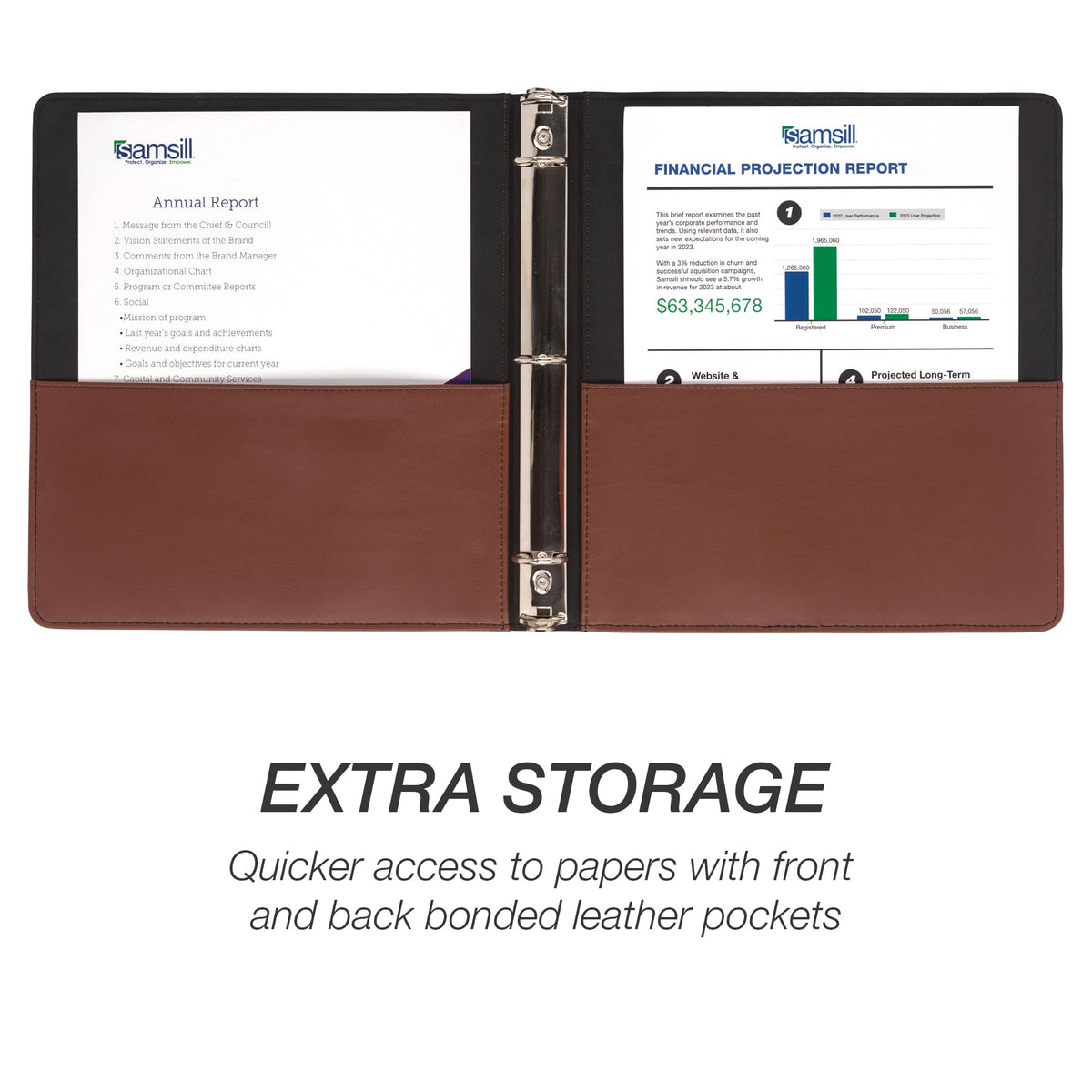 Samsill 1 Inch 3 Ring Binder, Leather, Brown with Contrast Stitching, 8.5X 11 Inch, 3 Rings