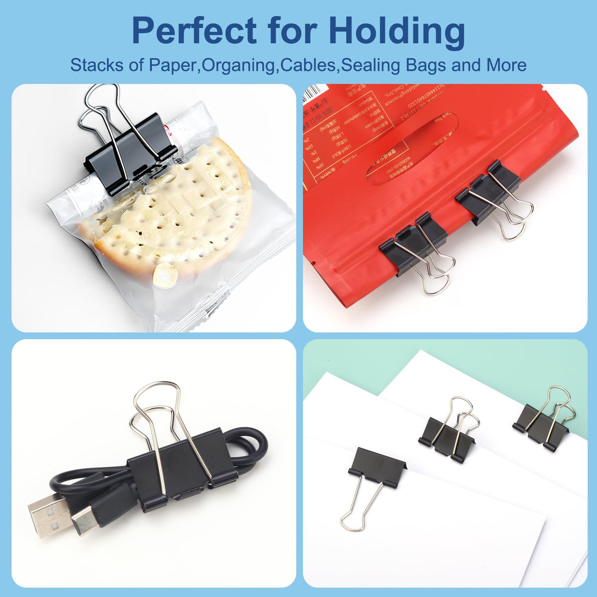60 Pack Large Binder Clips 1.6 Inch,Big Paper Clamps Clips Black