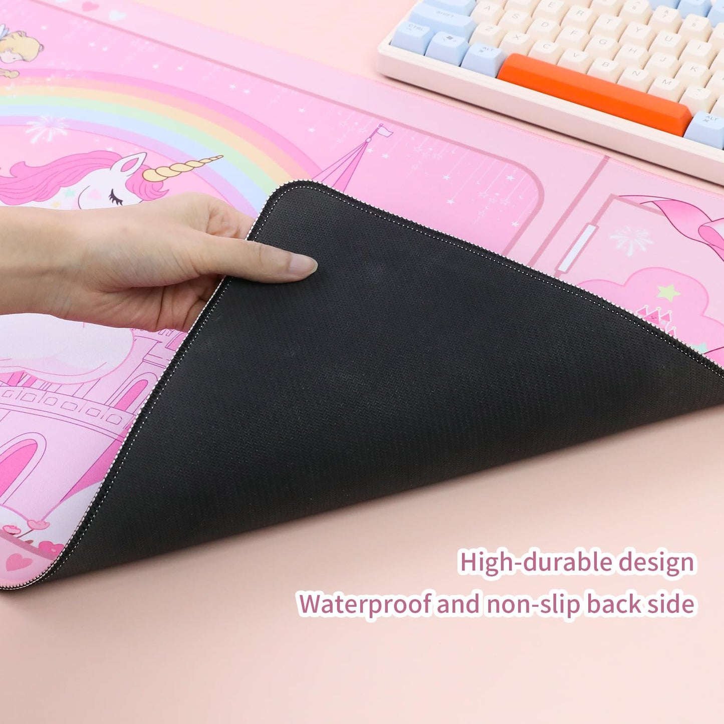 PERFECTSIGHT Cute Unicorn Desk Pad Kawaii Dream Desk Mat, Large Gaming Mouse Pad, Funny Deskmat