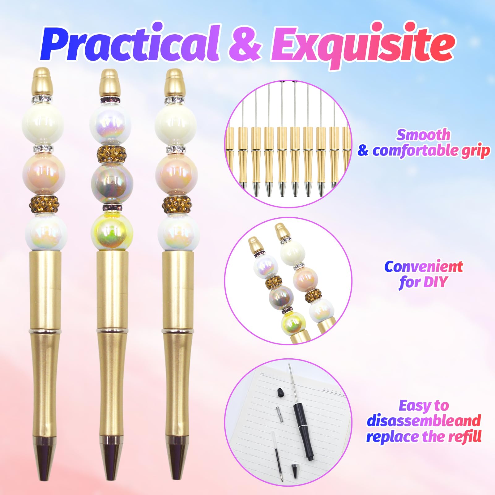 DASTTUIS 300 Pieces DIY Beadable Pen Kit – 100 Plastic Ballpoint Pens with Refills & Bags – School