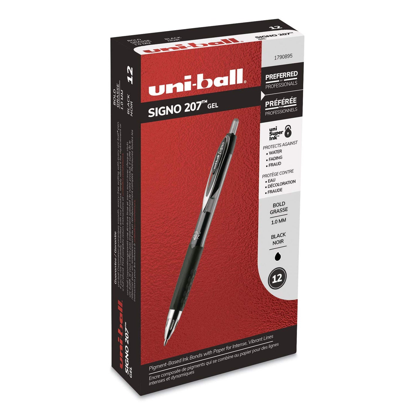 uni-ball 207 Retractable Gel Pens Bold Point, 1mm, Black, (Pack of 24)