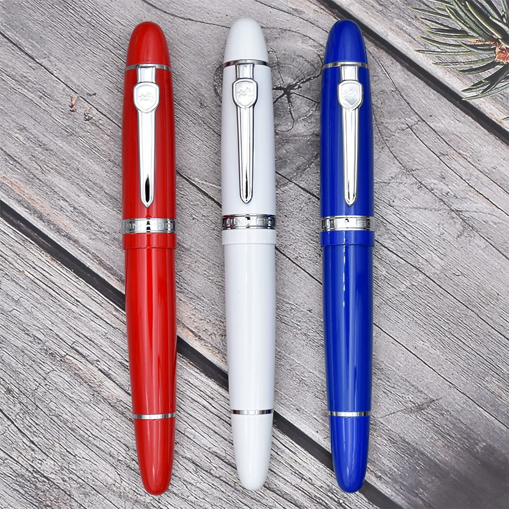 zoohot Jinhao 159 Fountain Pen Heavy Big Pen 3 Pieces in 3 Colors (Red, White, Blue)