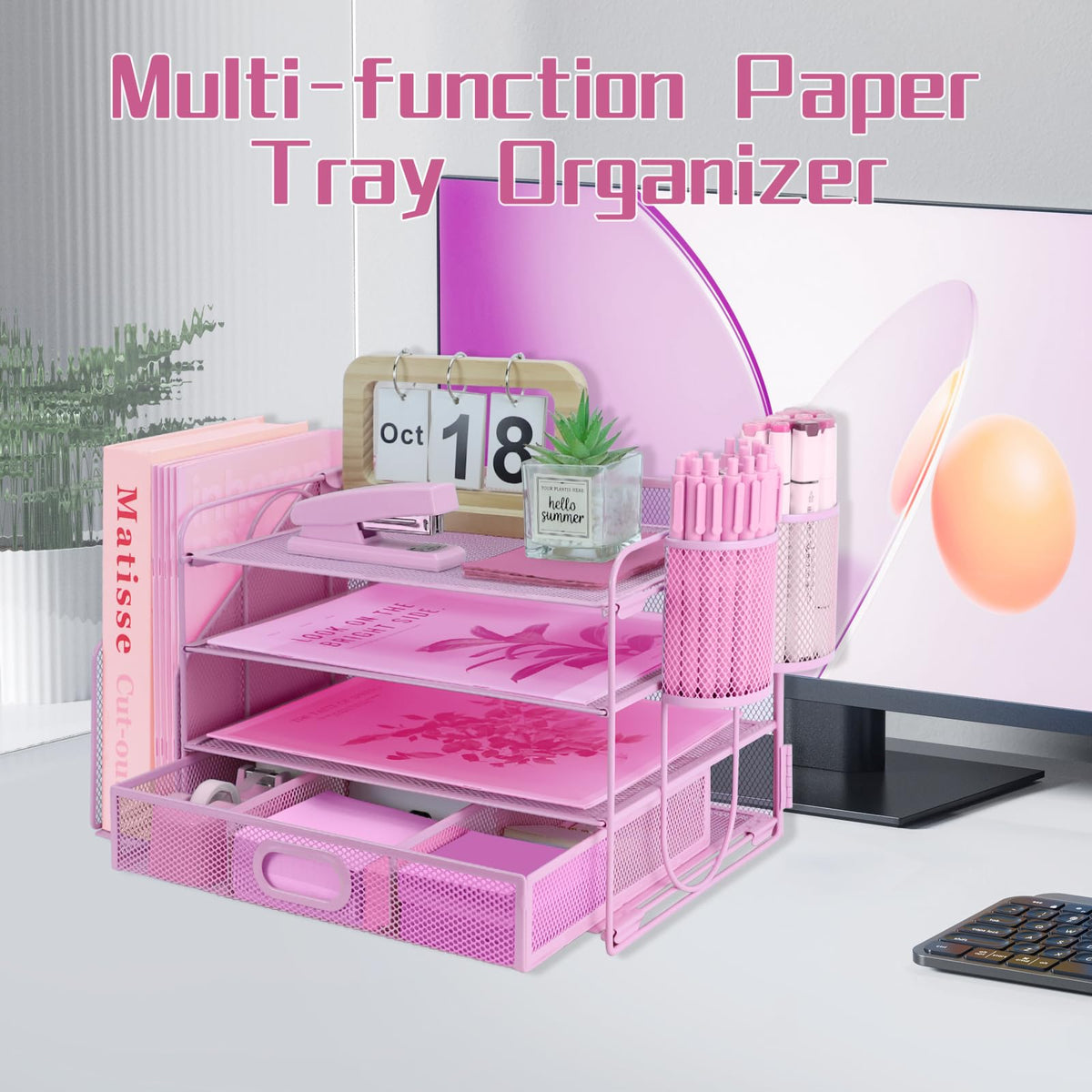 ideallife Desk Organizers and Accessories with File Holder, 4-Tier Paper Letter Tray Organiser with
