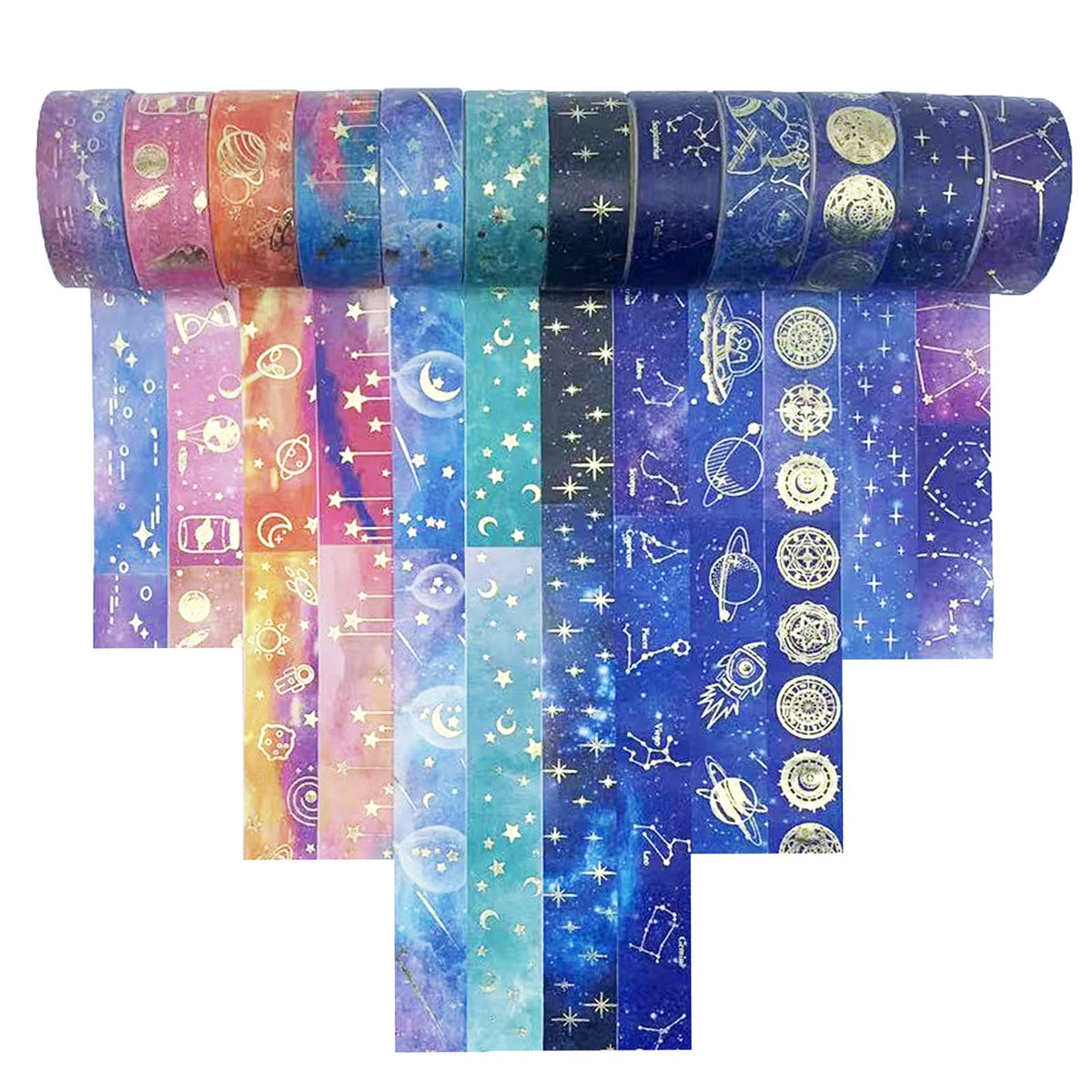 Cotrida Galaxy Purple Washi Tape - Gold Foil Washi Masking Tape with Constalation, Blue Sky, Moon