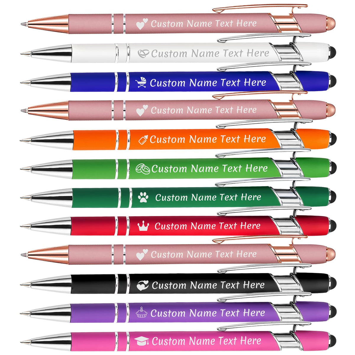 Amlion Custom Pens Personalized Bulk, Customized Ballpoint Pens with Stylus Name Message Logo