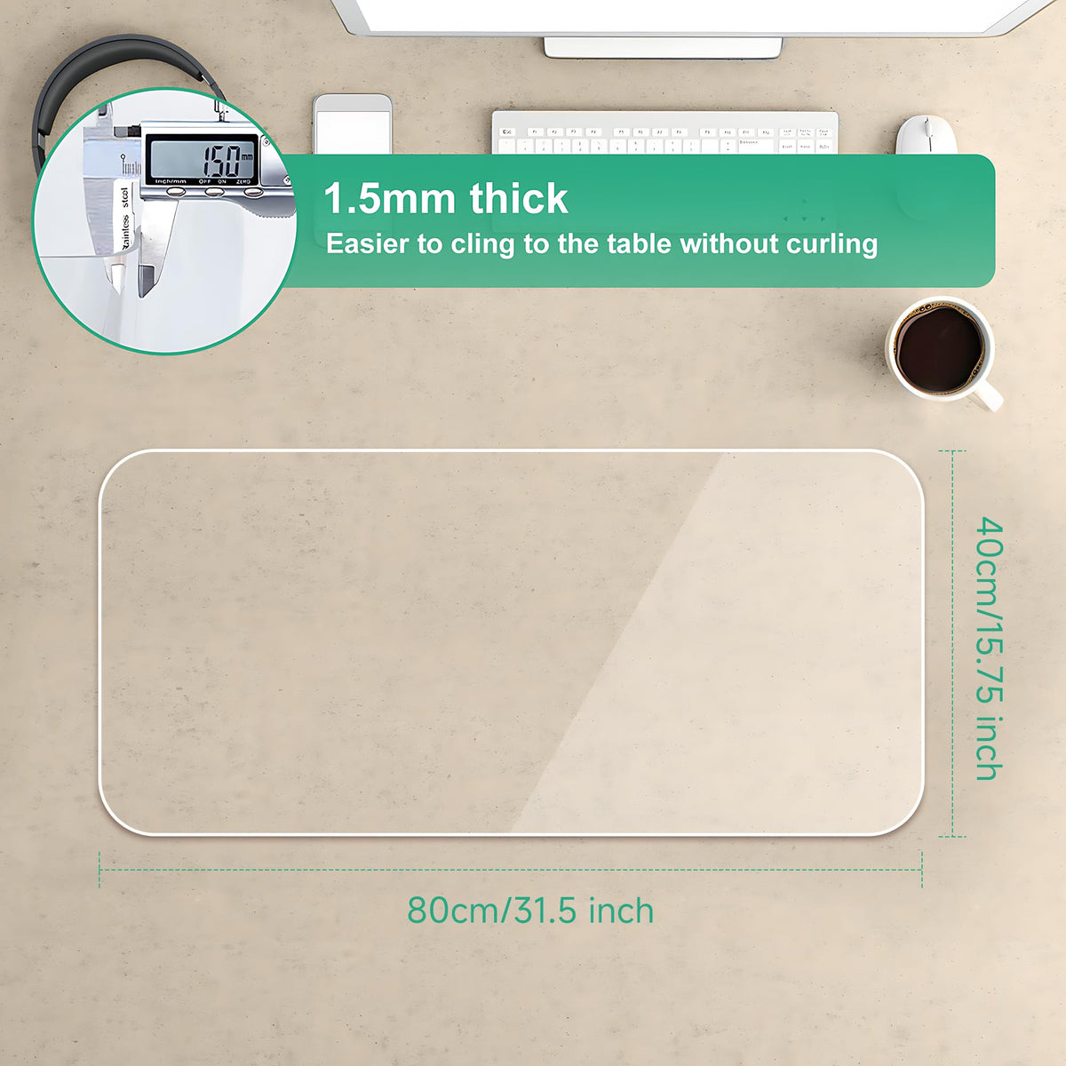 NATRKE Clear Desk Mat Pad, 31.5"x15.7" Large Transparent Computer Desk Mat Plastic Desktop