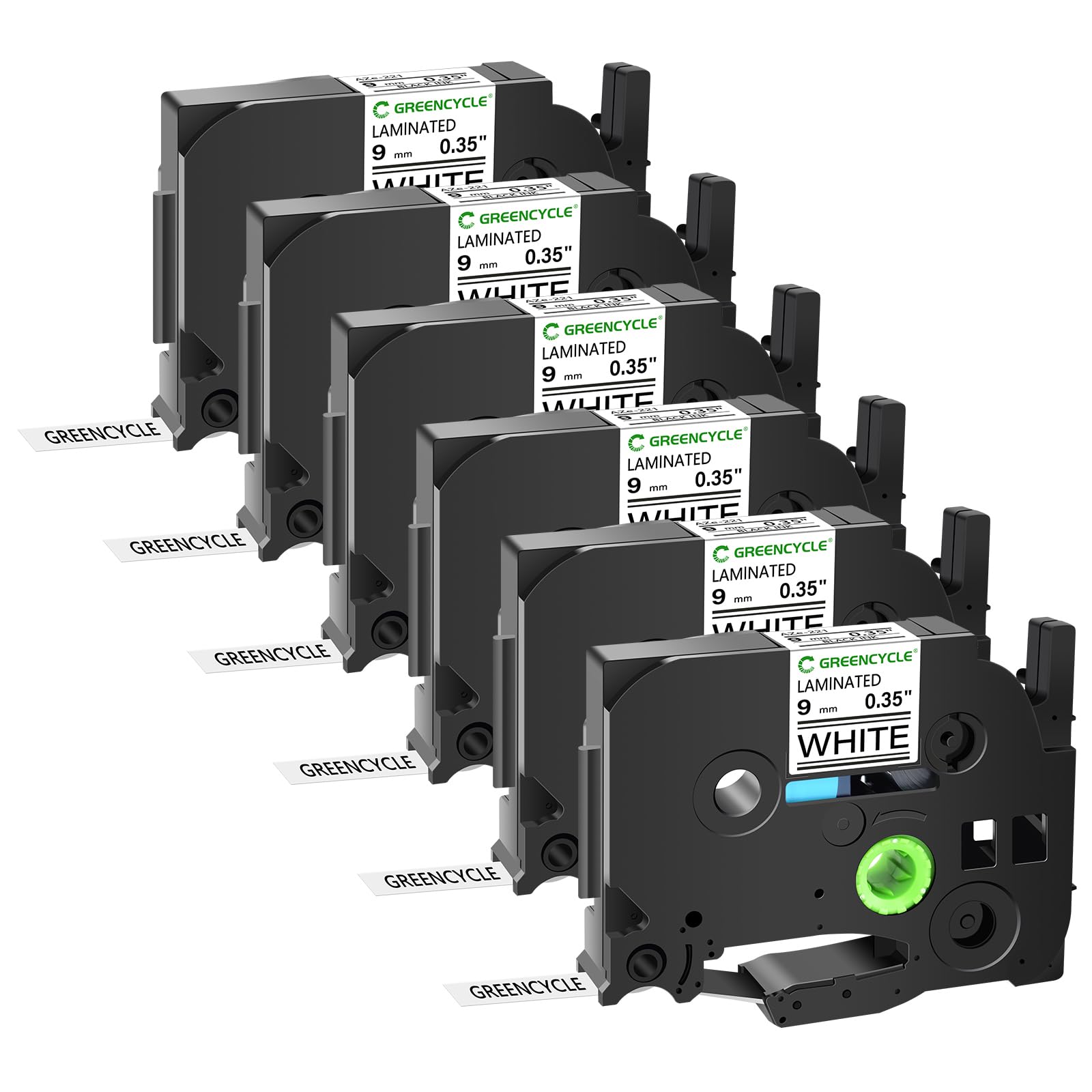 GREENCYCLE TZ-221 9mm 0.35 Laminated White Tape Compatible for Brother P-Touch Label Maker TZ221