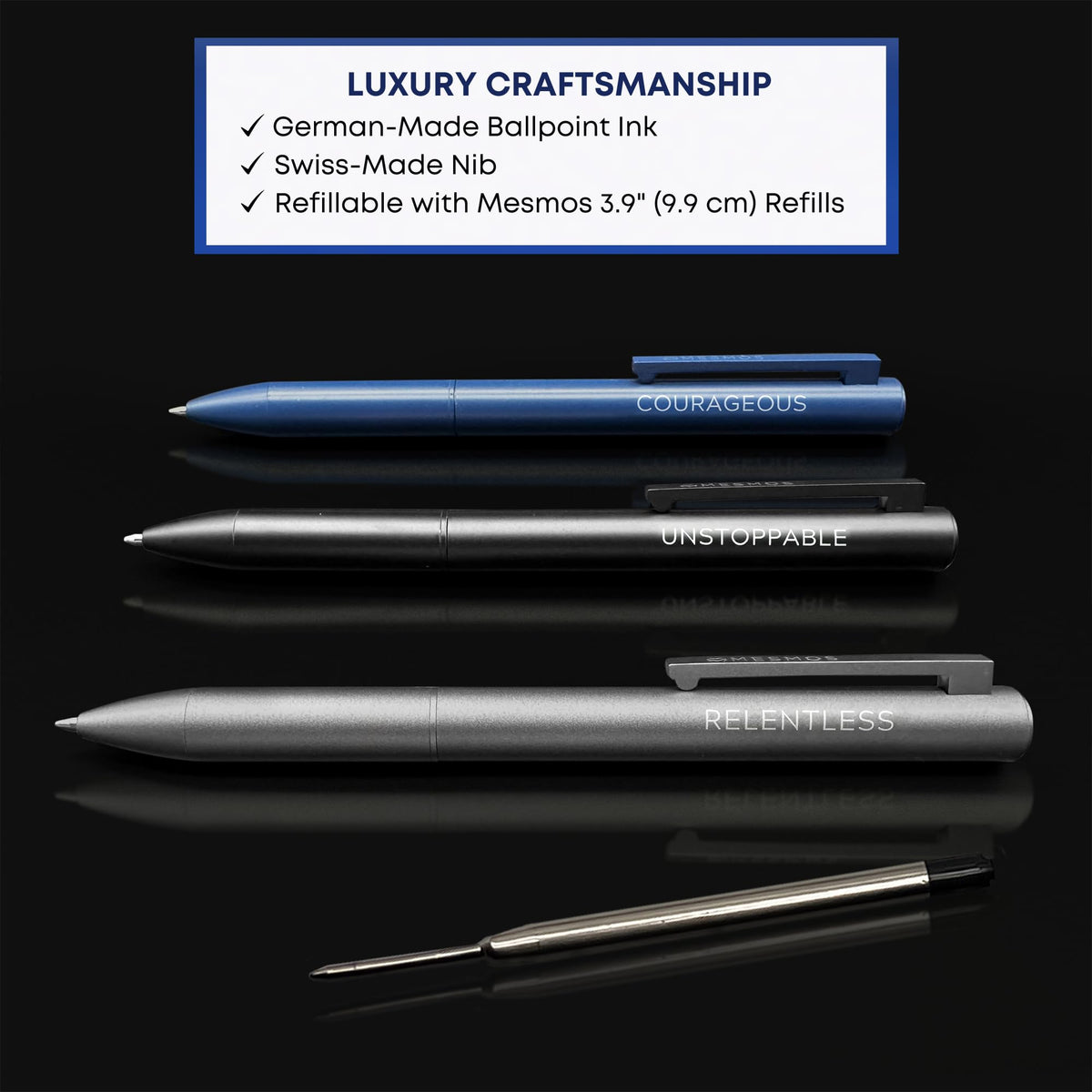 MESMOS 3Pk Luxury Fancy Pen Set, Cool Metal Ballpoint Pens, Office Supplies and Desk Accessories