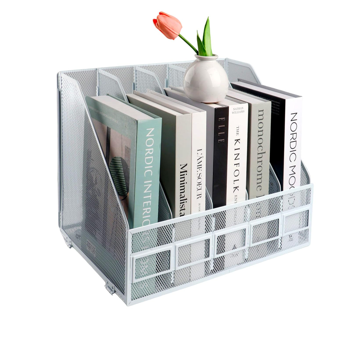 HMXLJJY Mesh Metal A4 Magazine File Holder, Desktop 5 Sections Document Holder Office File Storage