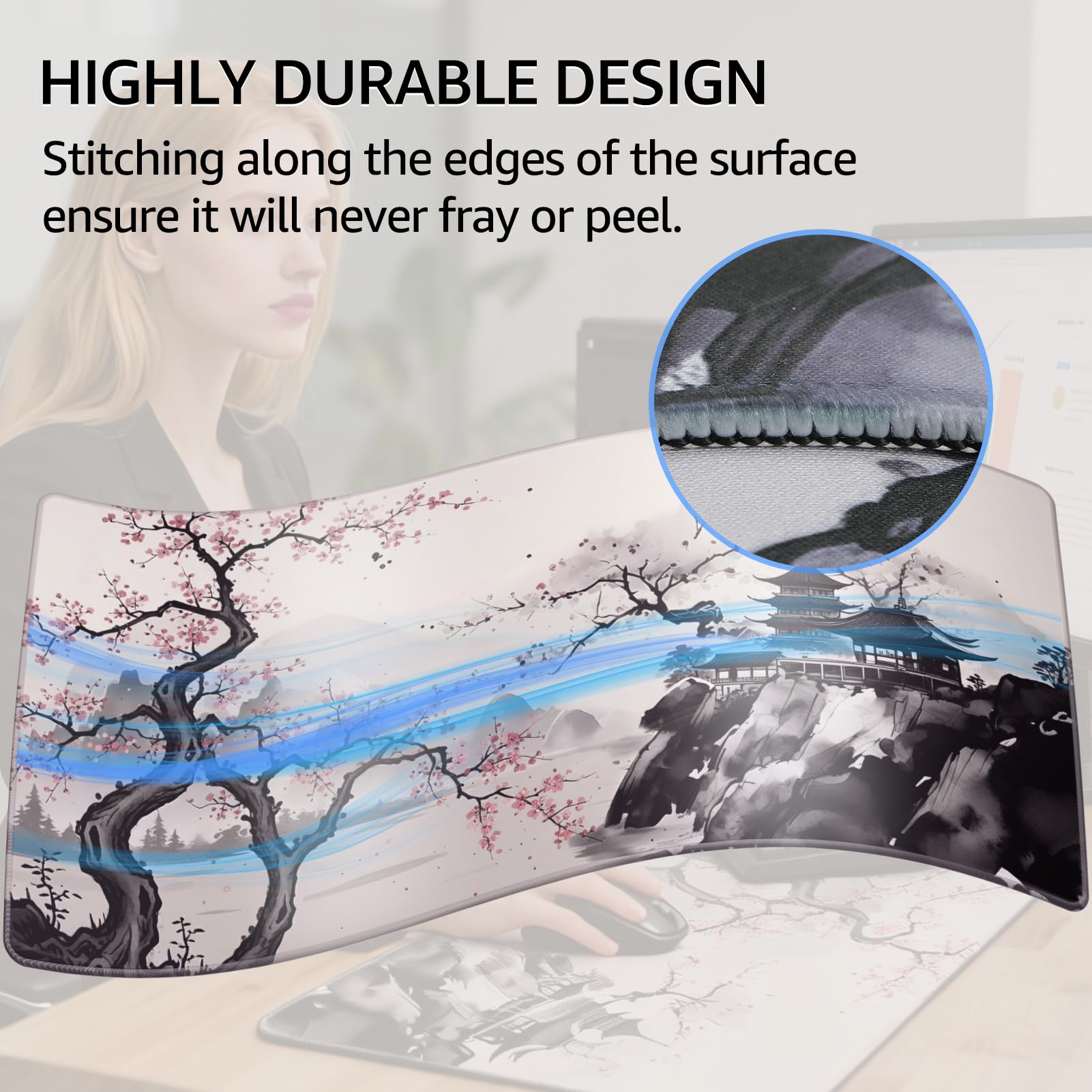 KTRIO Large Gaming Mouse Pad, Desk Mat, 31.5 x 15.7 in, Zen Sakura, XXL