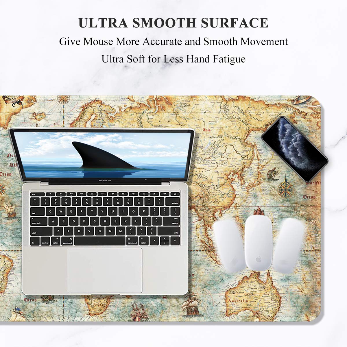 Auhoahsil Large Gaming Mouse Pad, XXL 35.4 x 15.7 in Desk Mat, World Map