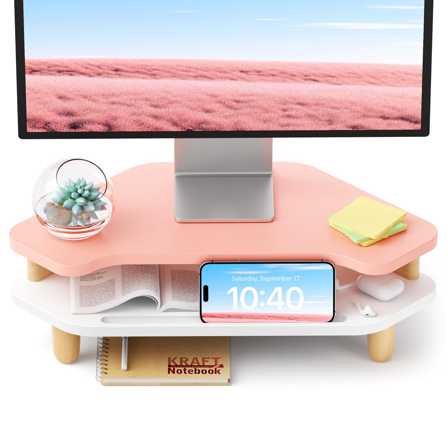 AFOOYO Monitor Stand Riser,2 Tier Corner Wood Sturdy 16.5In Computer Stand, Multi-Purpose Desktop