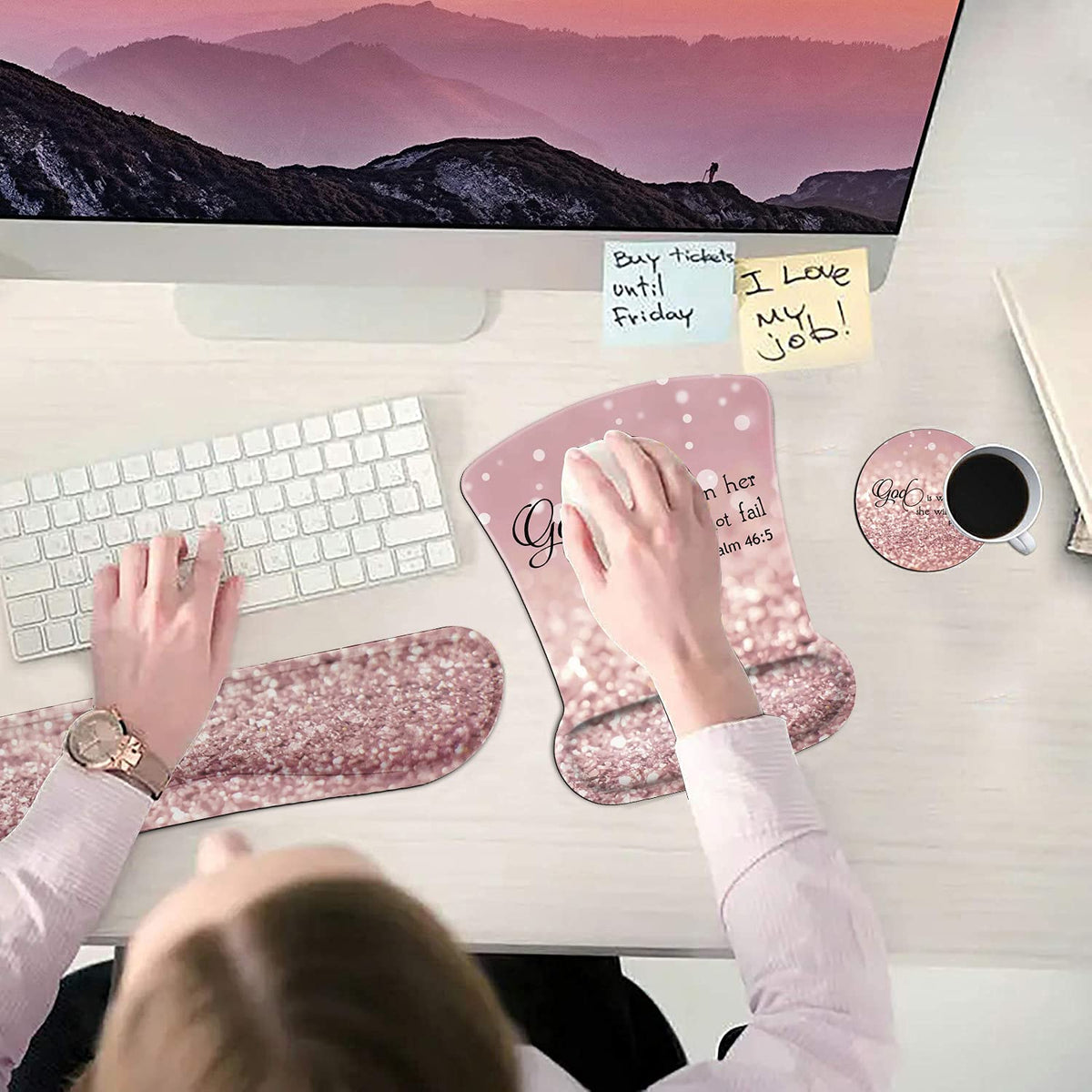 Ergonomic Mouse Pad Wrist Support Gel and Keyboard Wrist Rest Set Psalm 46:5 God is Within Her, She