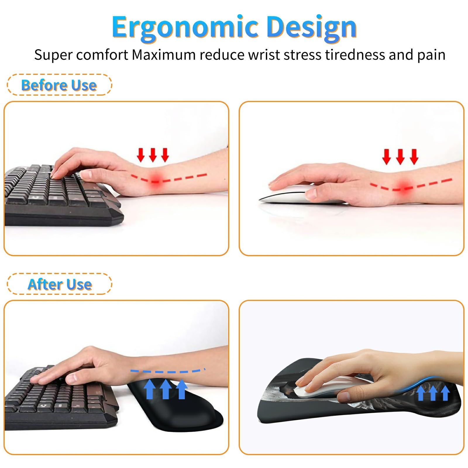 Dikoer 3Pcs Ergonomic Memory Foam Keyboard Wrist Rest Pad Set, Cool Skull