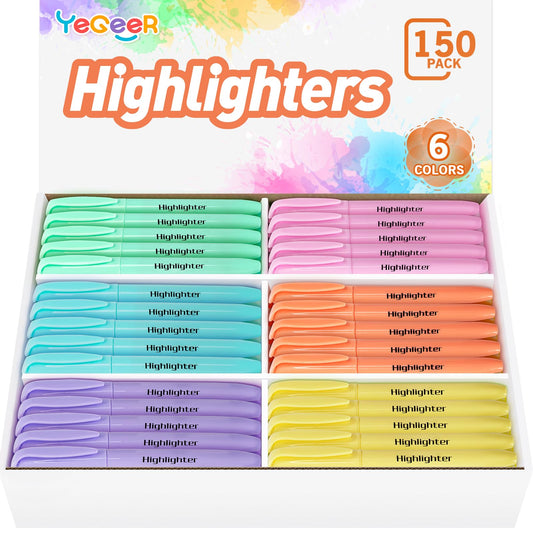YEGEER Highlighters Bulk, Chisel Tip Dry-Quickly Highlighter Markers, 150 Count-6 Assorted Colors