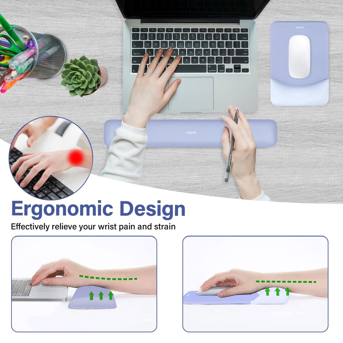 MOSISO Wrist Rest Support Mouse Pad & Keyboard Set, Slate Blue