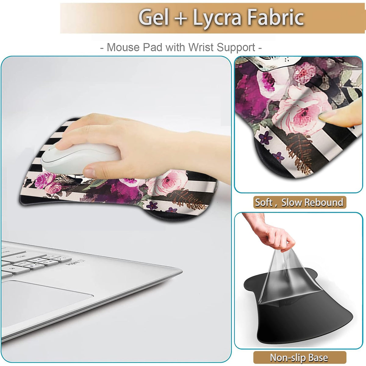 Keyboard and Mouse Wrist Rest Support Set, Ergonomic Gel Pad With Non-Slip Base for Home Office