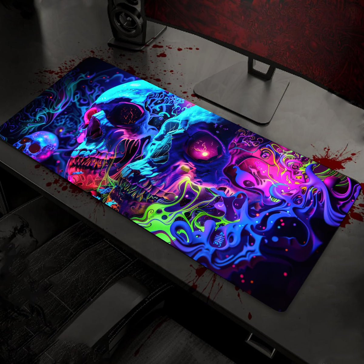 Simpkeely Horror Skull Mouse Pad, Large Waterproof Blacklight Colorful Skeleton Neon Gaming