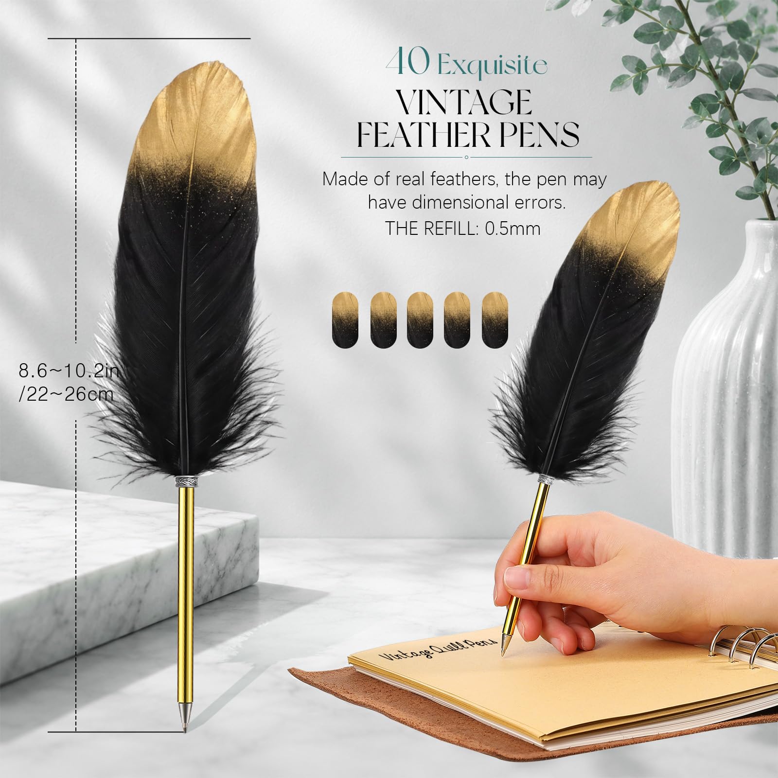 Chivao Feather Pens, Black, 50 Pcs