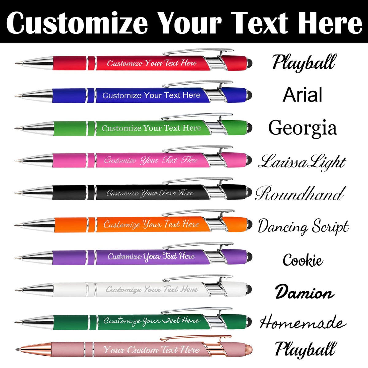 Yananka 12 Pcs Custom Pens with Stylus,Personalized Pens with Free Engraving,Customized Pens with