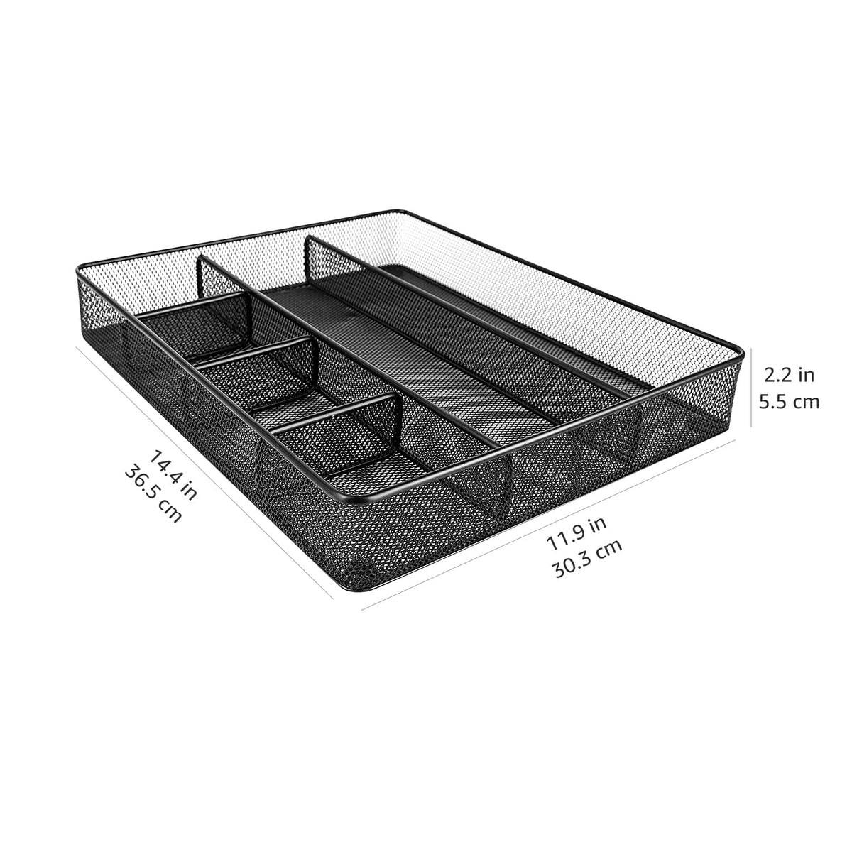 Amazon Basics Metal Mesh Desk Organizer with 6 Compartments, Anti-Slip Pen Holder Storage Tray for
