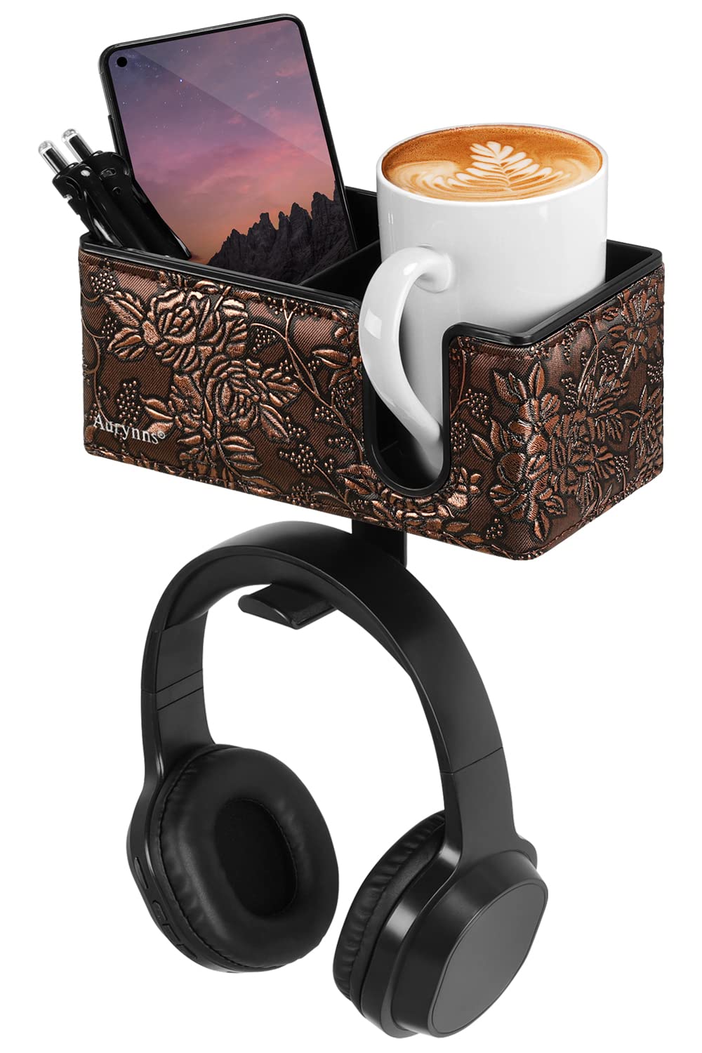 Under Desk Cup Holder Clamp on Cup Holder PU Leather Clip on Desk Organizer
