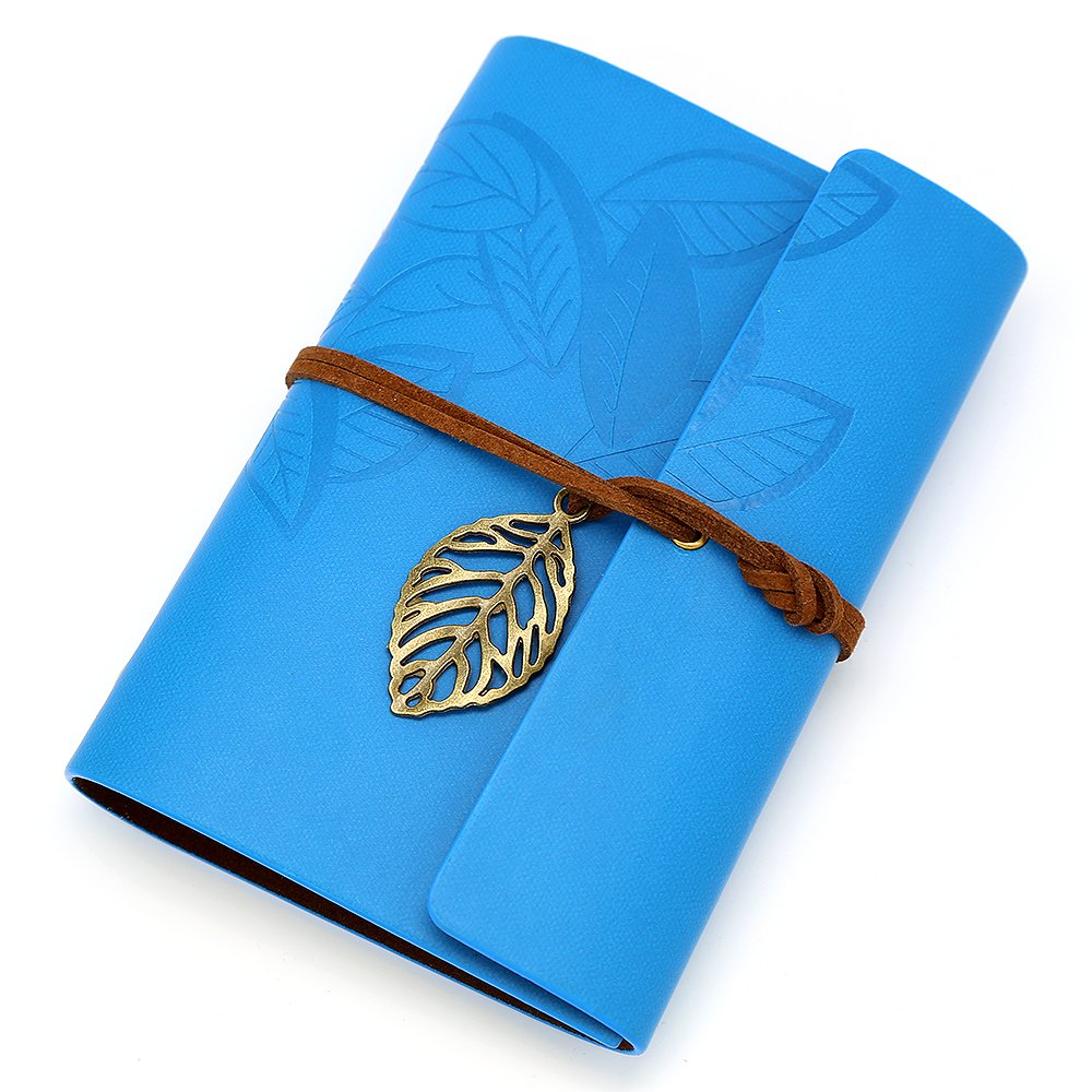 EvZ 5 Inch Mini Vintage Leather Journal, Pocket Size Refillable Loose Leaf Notebook, Retro Blue PU