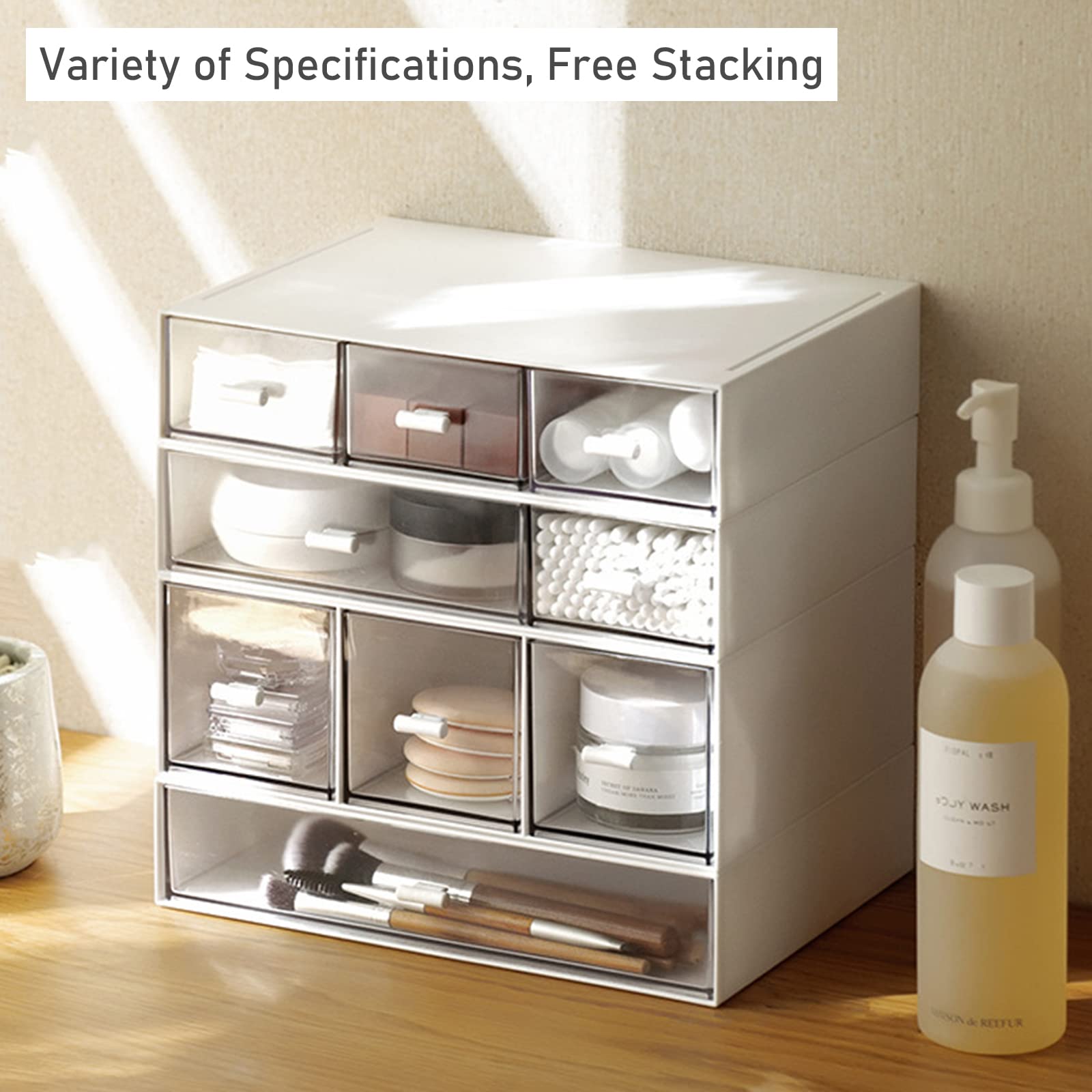 Desk Drawer Organizer, Stackable Storage Drawers, Plastic Compact Desk Storage Box Great for Office