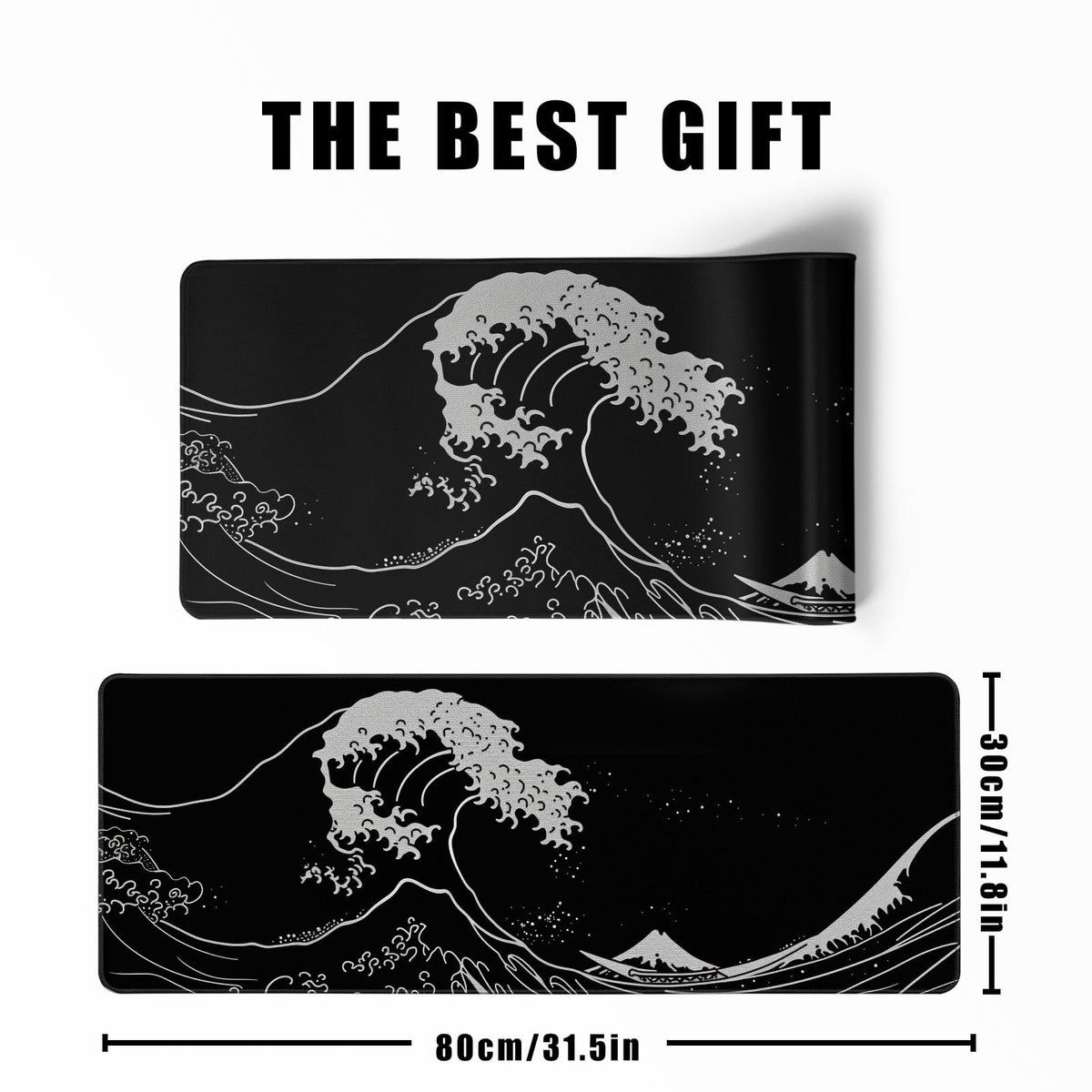 Japanese Sea Wave Gaming Mouse Pad Kanagawa Black Desk Mat Kawaii Mousepad Mouse Pad, Extra Large