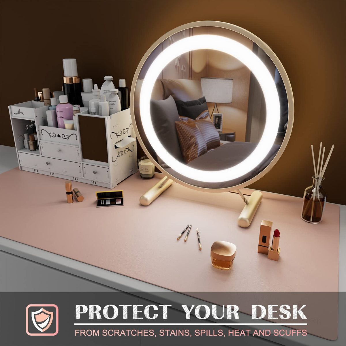 K KNODEL Extra Large Desk Mat, Leather Mouse Pad (35.4"x17", Pink)