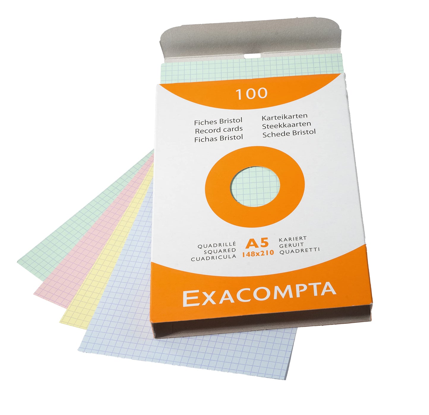 Exacompta Bristol Squared Record Cards, A5 - Assorted Colours, Pack of 100