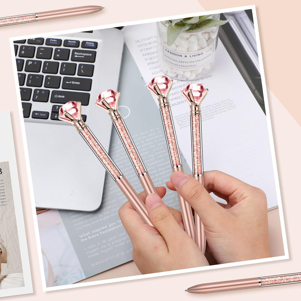 Sherr 100 Pack Crystal Diamond Pens Jewel pen Bulk, Rose Gold, Glitter