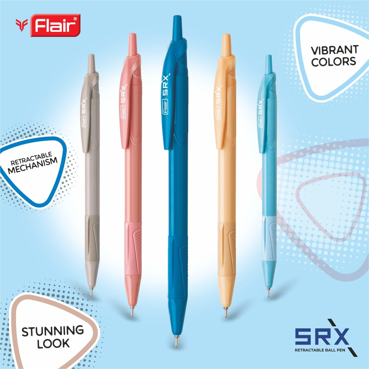 FLAIR Srx 0.7mm Retractable Ball Pen Wallet Pack | Triangular Body Design For Better Grip | Light