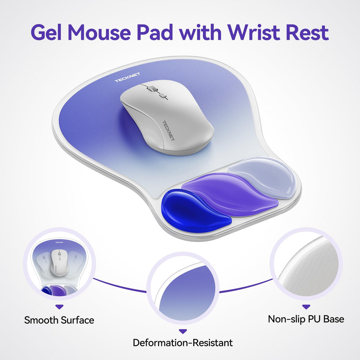 TECKNET Gel Ergonomic Mouse Pad, Mouse Pad with Wrist Rest, Light Blue