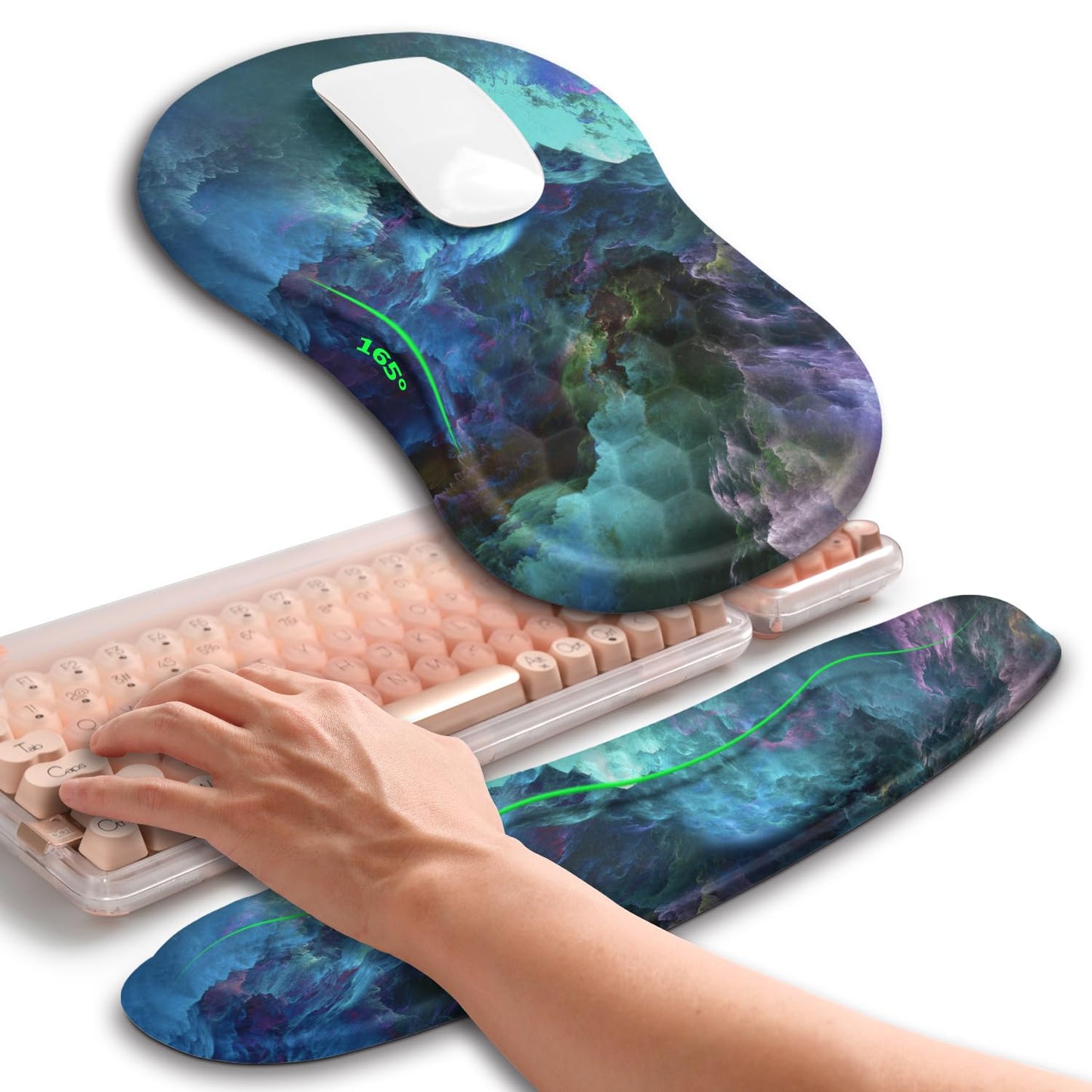 Hokafenle 2in1 Combination, Wave Keyboard Wrist Rest and Ergonomic Curvature Mouse Pad Wrist