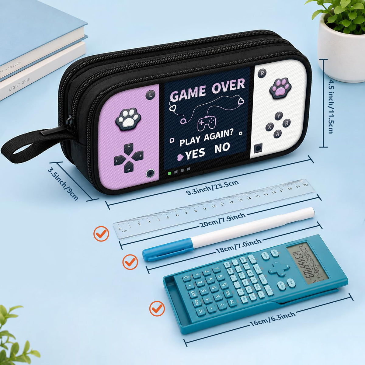 Easozoom Game Controller Pencil Case for Boys Kids Teens, Large Capacity Pencil Pouch with 3