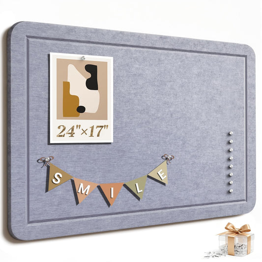 Large Bulletin Board, 24 X 17 Inches Felt Cork Board with 40 Pushpins, Foldable Felt Notice Pin