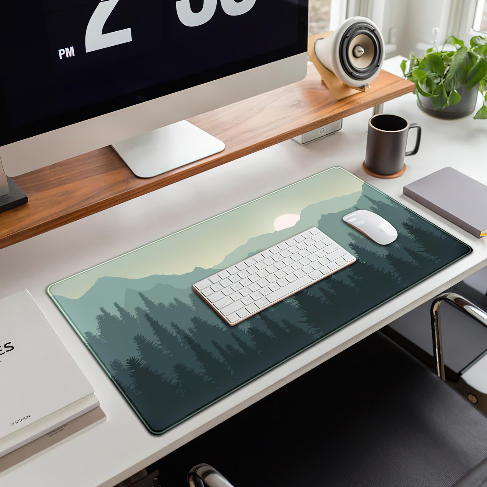 Forest Desk Mat Green Nature Large Mouse Pad XXL 31.5''X 15.7'' Landscape Aesthetic Desk Pad Gaming
