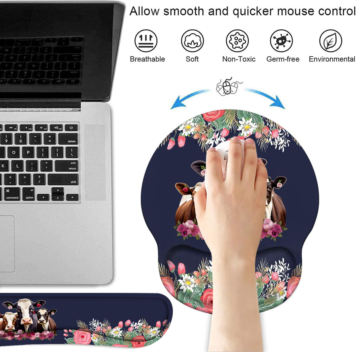 Keyboard Wrist Rest and Mouse Pad Wrist Support Set, Non-Slip PU Base Ergonomic Gaming Mousepad for