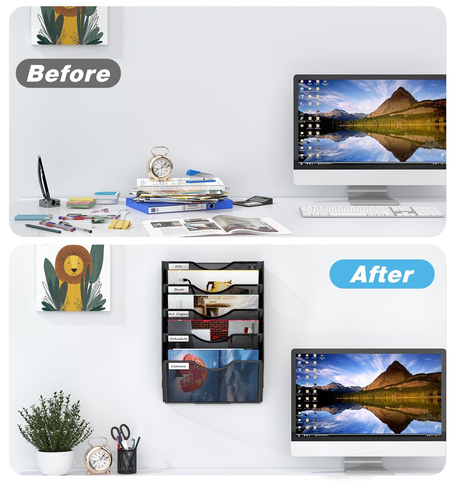Solinxe Wall Hanging File Holder 5 Pocket Wall Mounted Paper Organizer Magazine File Holder Storage