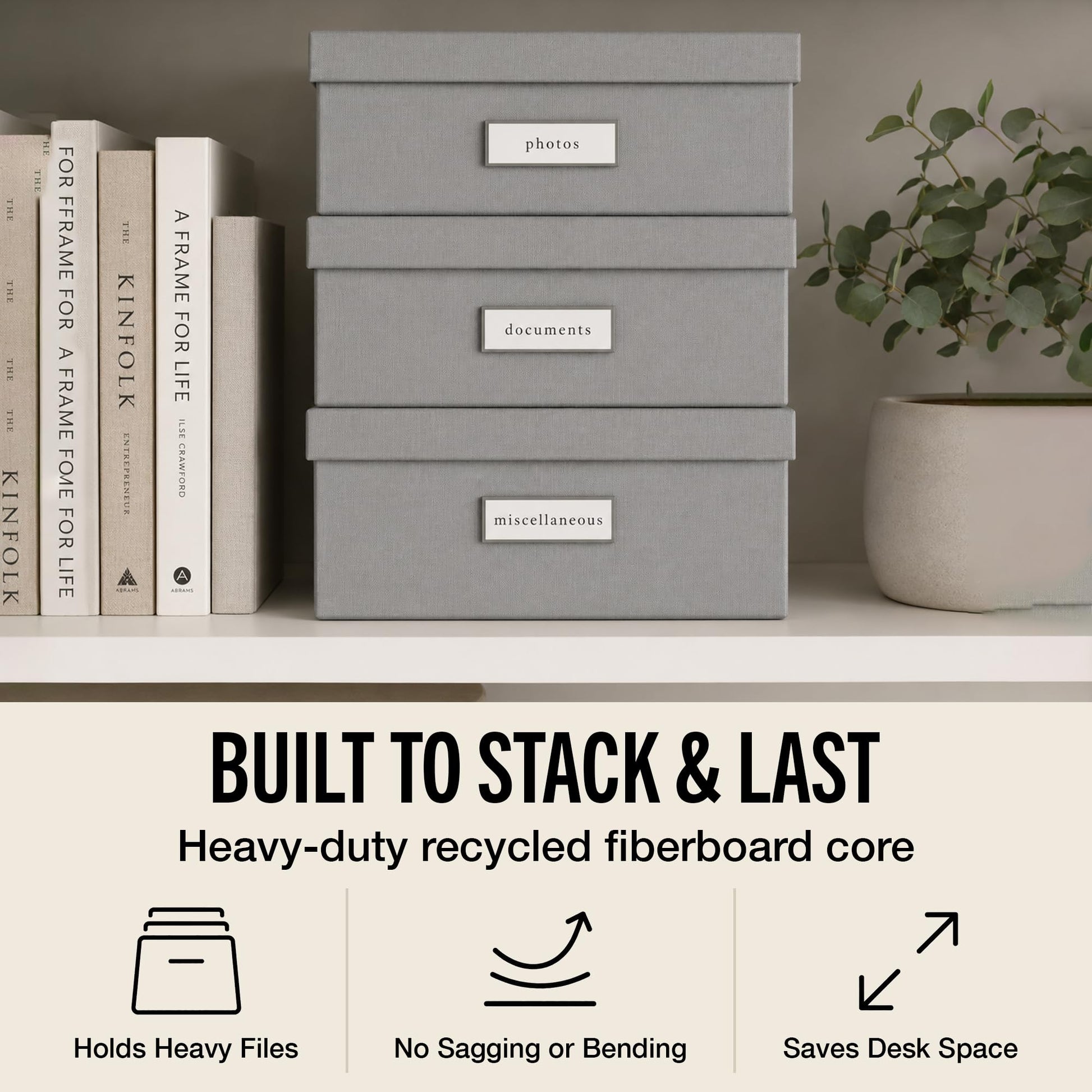 Bigso Oskar Fiberboard Label Frame Document Letter Box | Grey